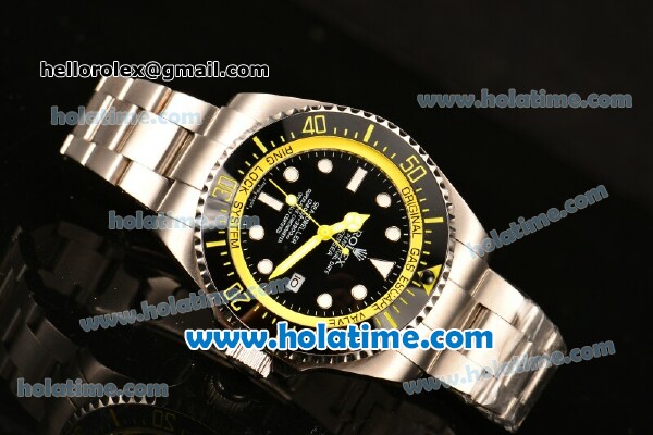 Rolex Sea-Dweller Deepsea Asia 2813 Automatic Steel Case/Strap with Black Dial and Yellow Diver Index - Click Image to Close